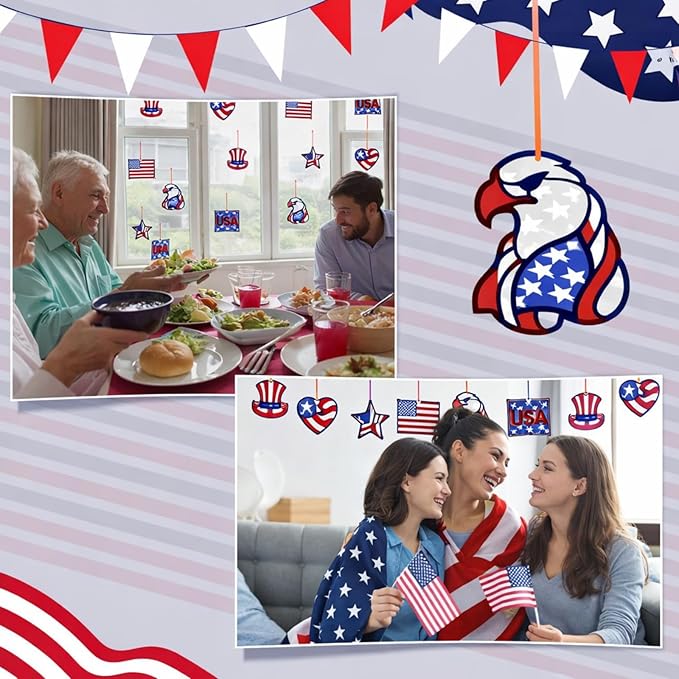 24 Set Veterans Day Patriotic Suncatchers Crafts DIY American Flag Crafts Window Tissue Paper Kit Independence Day Hanging Decor for Home Activities Window Art(Patriotic)