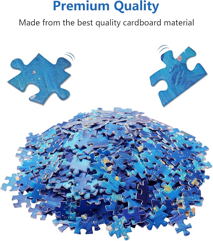 Puzzles for Adults 1000 Pieces Romantic Glitter Blue Starry Sky Jigsaw Puzzle with Letters on The Back Challenging Puzzles Game for Family and Friends (27.5"x19.6")