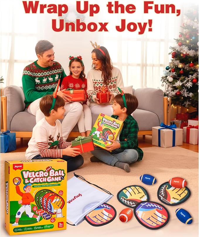 JoyCat Football Toss and Catch Ball Game for Kids, 4 Paddles & 4 Soft Footballs, American Football Training Set for Backyard Beach, Sports Outdoor Toys Birthday Gift Idea for Boys Girls Ages 3-12
