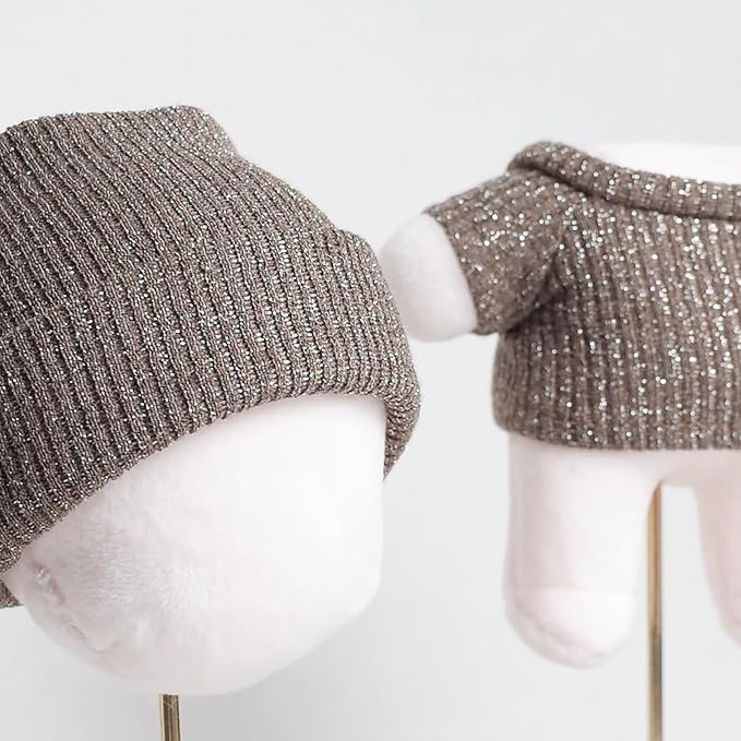 Etistta 17cm Doll Clothes with Hat, Brown Glitter Knit Cap Top and Cap, Suitable for 17cm Dolls with Head Circumference 8.5 Inch