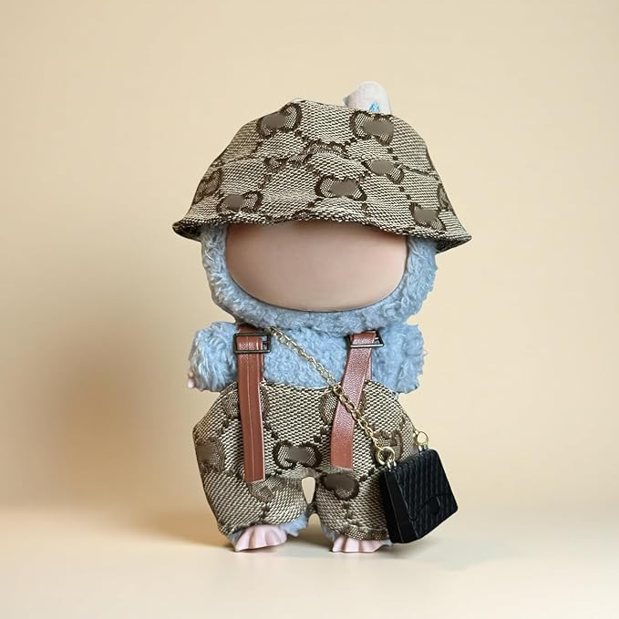 17cm Doll Clothes for lububu ，Clothes Suitable for lububu Dolls Outfits and Accessories Set，Including cl othes + hat + Bag - Brown Doll Clothing Set，Doll not Included (COFFEE2)