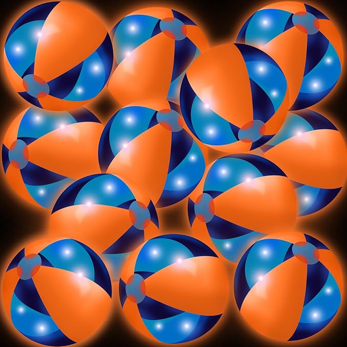12 Pcs Light up Beach Balls 16'' Jumbo Pool LED Balls Glow in the Dark Neon Giant Inflatable for Summer Hawaiian Tropical Theme Beach Party Decor Water Accessory (Orange)