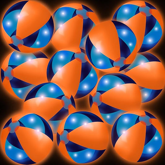 12 Pcs Light up Beach Balls 16'' Jumbo Pool LED Balls Glow in the Dark Neon Giant Inflatable for Summer Hawaiian Tropical Theme Beach Party Decor Water Accessory (Orange)