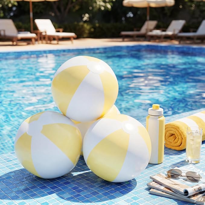 4 Pcs 16 Inch Inflatable Beach Balls Bulk Large Pastel Inflatable Decorated Ball Party Ornaments for Summer Swimming Pool Party Birthday Favors