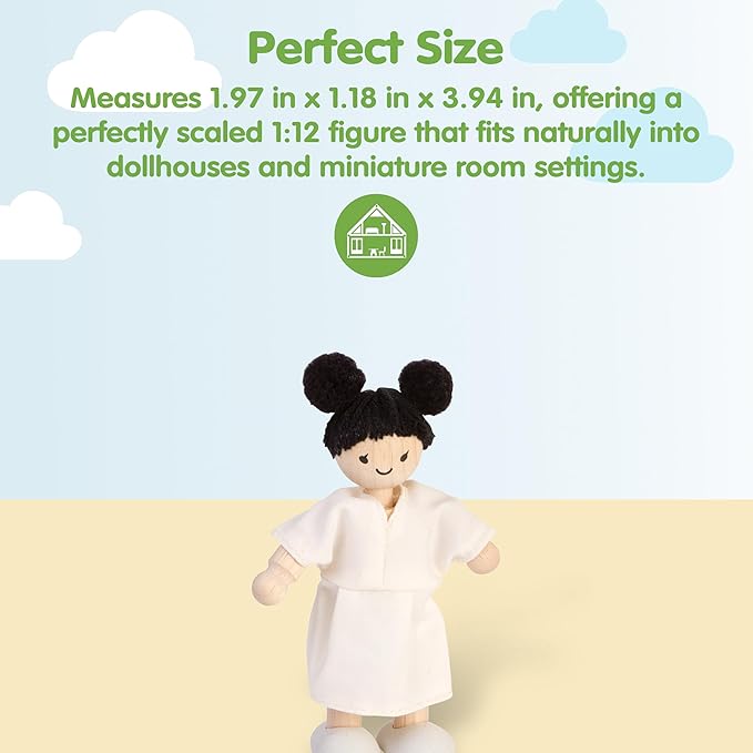 PlanToys® Girl Wooden Dollhouse Figurine | Poseable 1:12 Scale Mini Doll (4 Inch) | Dollhouse Accessories for Pretend Play | Eco-Friendly Montessori Toy for Kids Ages 3+