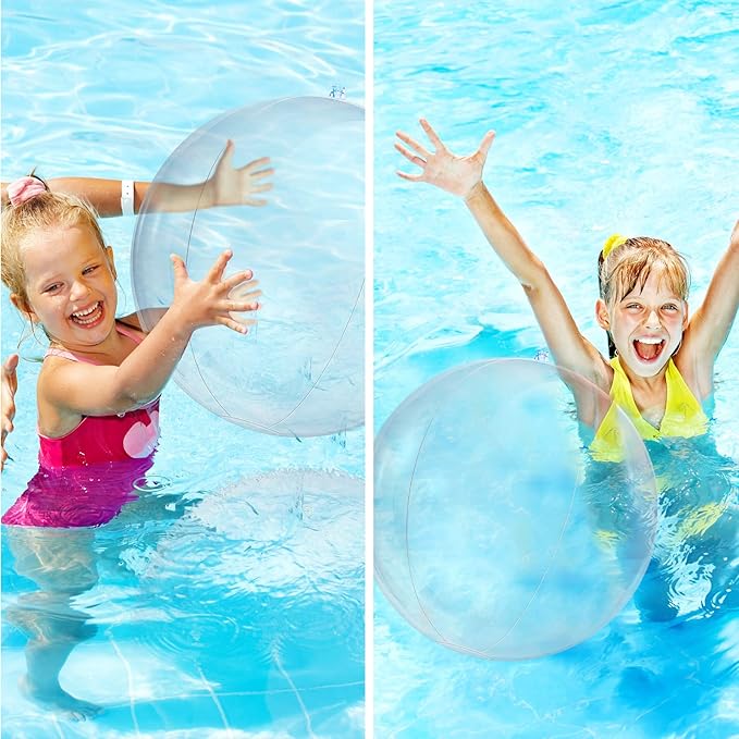 Zhanmai 6 Pieces Inflatable Clear Beach Ball 24 Inch Clear Pool Floating Ball Balloons for Under The Sea Party Decoration DIY Bubble Summer Beach Swimming Pool Hawaii Luau Party Favor
