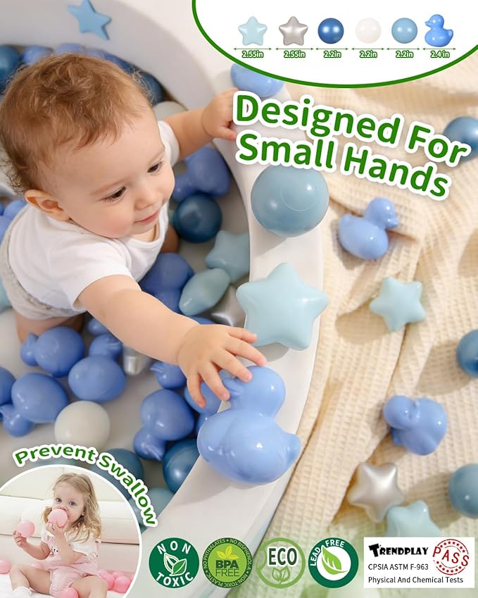 TRENDPLAY Ball Pit Balls Shapes Pastel, Duck Star Shape Non Toxic for Toddlers Kids Baby Girls Boys Dogs Soft Play,Party, 50 100 200