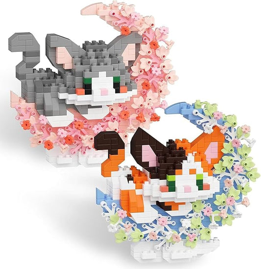 2 in 1 Micro Cat Building Block Set Animals for Adults, 2 Packs Cat Building Toy, Mini Goodie Bags Stuffers, Classroom Prizes, Animal Party Favor Toy
