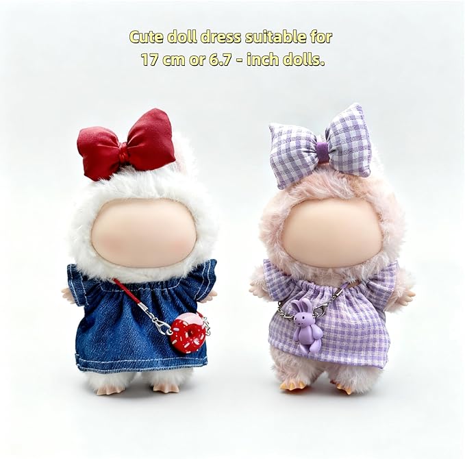 17 cm Doll Clothes 4 Sets - 6.7 Inches Cute Dolls Dress Outfits - Premium Fashion Accessories，Luxury Chic Doll Clothing & Style Bundle 3Pcs Set（Cute Doll Dress+Bow+Bag），Gifts for Lovers（No Dolls）