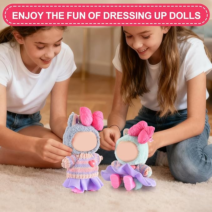 Doll Clothing for Labubu, Premium Outfits for Labubu Dressing up, Handcrafted Crochet Doll Accessories for Labubu with Sweater, Skirt, Boots(Purple)