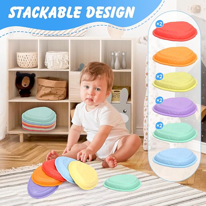 Balance Stepping Stones for Kids 5pcs Non-Slip River Stones Obstacle Course Play Indoor and Outdoor Coordination Game Sensory Toys Toddler Ages 3 4 5 6 7 8+