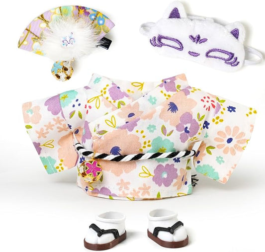 17cm Doll Clothes,Outfit Accessories Kimono Set for 6.7inch Dolls Girl, Kawaii Chic Style Flower Hairbow+Purple Clothing+Cute Mask+Shoes(NO Doll)