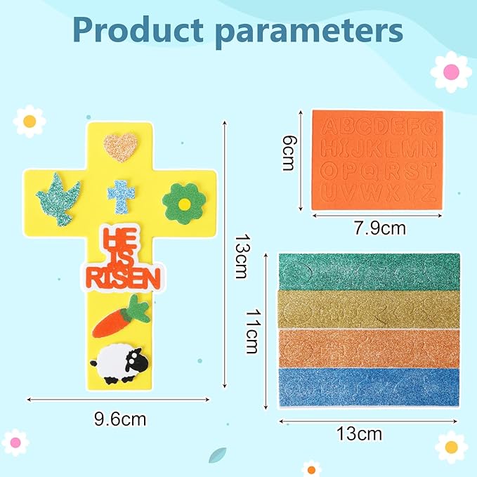 Fennoral 24 Pack Easter Cross Craft Kit for Kids Make You Own DIY Foam Stickers Ornament Spring Arts and Crafts for Easter Party Supplies & Home Decorations