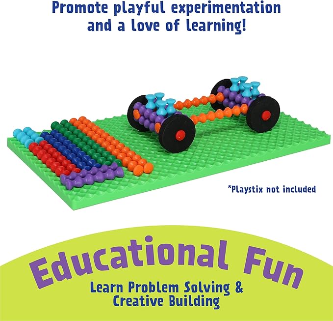 Popular Playthings Playstix Construction Toy Set with Building Sticks for STEM and Classroom Use, for Kids Ages 4 and Up - Green Building Base