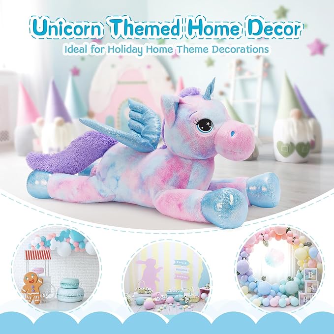 Tezituor 43 Inch Unicorn Stuffed Animal with Wings, Giant Purple Stuffed Unicorn Plush Toys for Girls Kids Boys Women,Soft Rainbow Plushie Gifts for Valentines Day,Christmas, Birthday Party