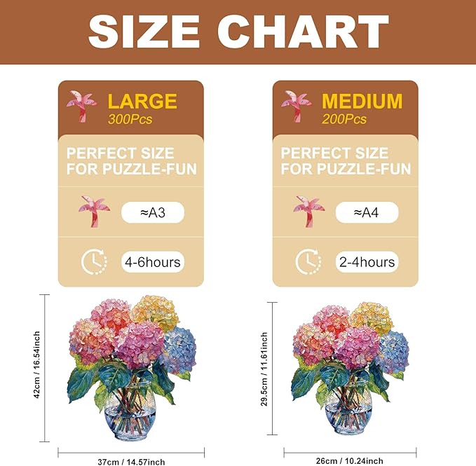 200 Pieces Flowers Wooden Puzzles for Adults, Hydrangea Unique Shaped Wooden Jigsaw Puzzles for Adults, Irregular Adult Wood Puzzle Creative Gift for Family Game 10.23x11.6 in