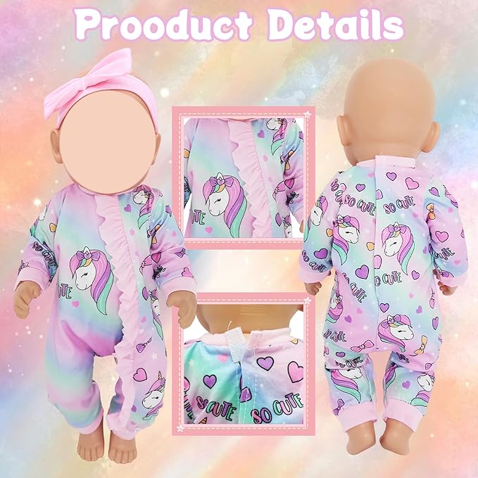 Baby Doll Clothes for 12-18 inch Dolls, 3 Set Doll Girl Clothes with Dress Jumpsuit Headbands for 35-45 cm Baby Doll Accessories Girls Birthday Gift