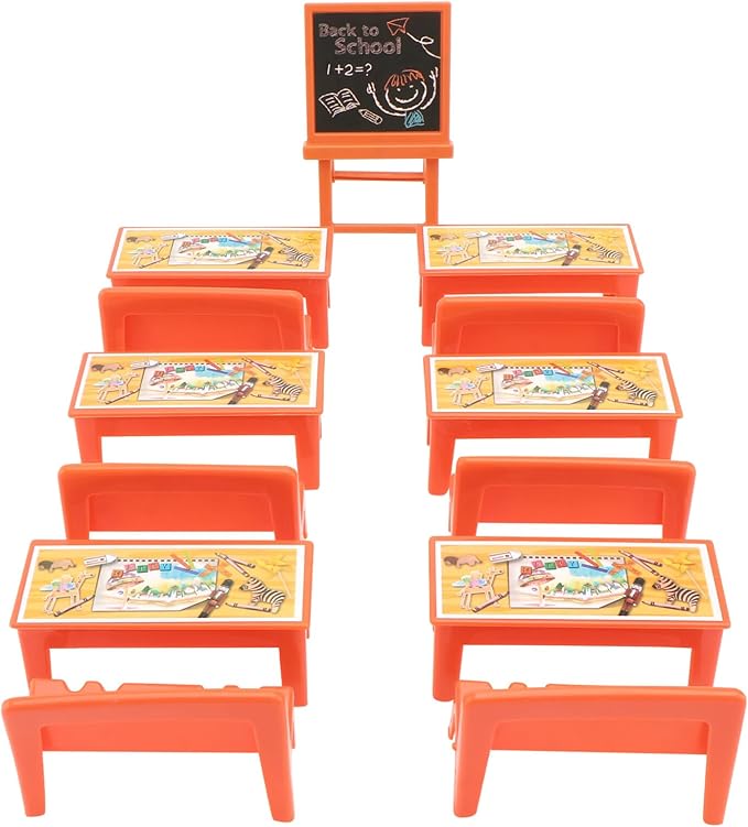 13pcs Mini School Desk for Dolls Classroom Furniture Table Chairs Chalkboard Model Dollhouse Playset Toy for Kids
