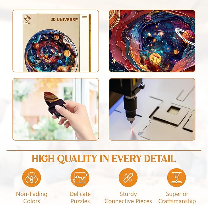 Wooden Puzzles for Adults, 3D Vision Effect-3D Universe Wood Puzzles Adult,Unique Animal Shaped Wooden Jigsaw Puzzle,Creative Gifts for Friends/Family/Puzzle Lovers,Home Decor(L-13.4 * 13.4in 300pcs)
