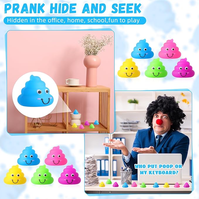 25 Pcs Poop Toys Fake Mini Poop Figurines Mini Glitter Expressions Small Fake Shimmering Rainbow Rubber Toys for Easter Stuffers Easter Gifts April Fools' Pranks Piñata Party Stuffers
