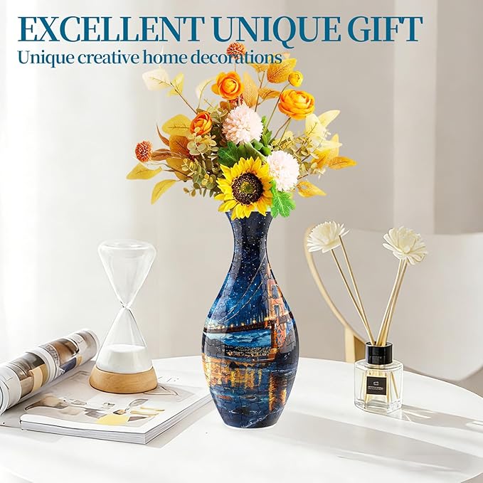 3D Puzzles Vase for Adults, Crafts for Adults, 160 Pieces Plastic DIY Unique Flower Vase with LED Light House Warming Gift Birthday Gifts for Flower Arrangements and Home Decor (Bridge)