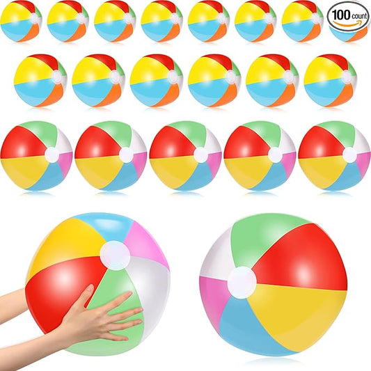 100 Pack Inflatable Beach Balls 10'' 11'' 12.6'' Rainbow Colored Beach Ball Summer Pool Party Toys for Water Games Hawaiian Party Decorations Birthday Favors Supplies
