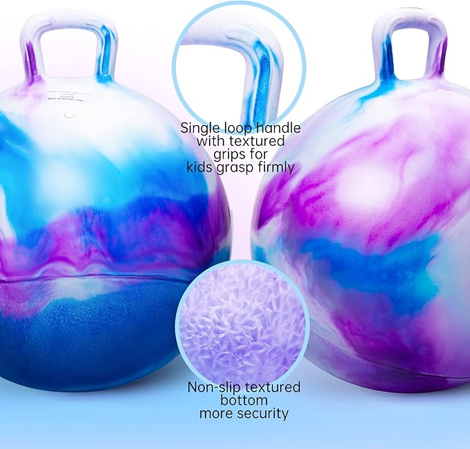 ZOOJOY Hopper Ball, Hopping Toys for Kids, 22 inch Bouncy Ball with Handle for Boys Girls Aged 10+, Inflatable Clouds Bounce Hopper Toy with Pump