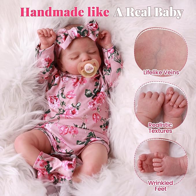 BABESIDE Lifelike Reborn Baby Dolls - Sleeping Realistic Newborn Soft Body Real Life Girl Dolls with Accessories Gifts for Kids Age 3 + & Collection, 20 inches