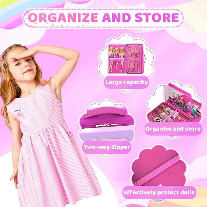 Stylish Travel Case for 12 Inch Fashion Dolls - Storage Solution with Pockets for Doll Accessories - Best for On-The-Go Travel (1-ice Cream)