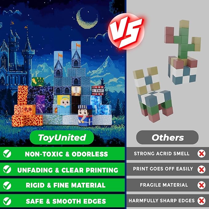100PCS Magnetic Blocks - Magnet Building Blocks, Stacking Magents Cubes Toys Blue Castle Set, STEM Montessori Sensory Toys for Kids Boys and Girls Ages 3 4 5 6 7 8 9 10 Easter Birthday Gifts