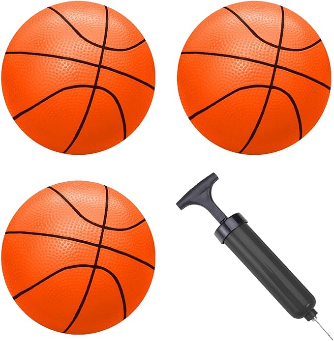 ABAJI Mini 3 Pack 5 inch Toy Basketballs Ball Pump Needle Rubber Material Mini Hoop Toddlers Kids Teenagers Swimming Pool Indoors Outdoors