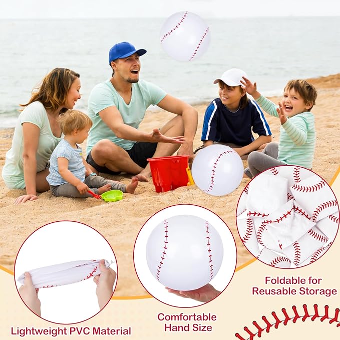 30 Pieces Inflatable Baseball Beach Balls, 8 Inch PVC Blow Up Beach Ball Bulk for Summer Pool Float Party, Sports Themed Decorations, Beach Games, Birthday Party Favors, Easy to Inflate
