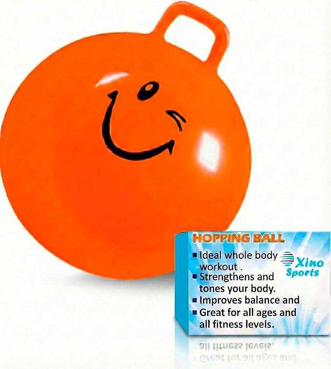 Xino Sports Hopping Ball for Kids, Teens & Adults - Fun Bouncy Ball with Handle, Durable and Safe Hopper, Indoor and Outdoor Toy for Jumping & Exercise (Orange, 22 Inch Diameter)