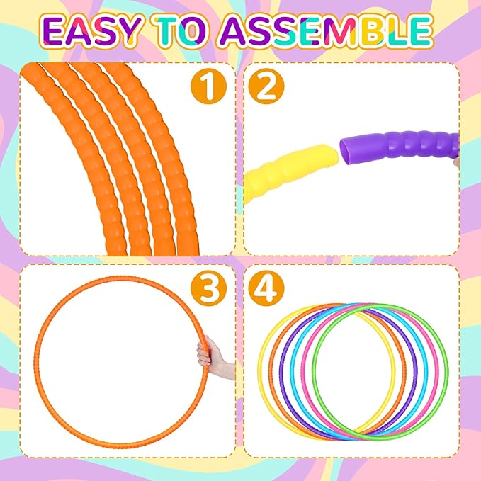 Sratte 6 Pcs Exercise Hoop Detachable Adjustable Plastic Hoops Snap Together Toy Ring Color Playground Toys for Girls and Boys Party Games, Sports, Exercise, Dog Training(32 Inch,Simple Colors)