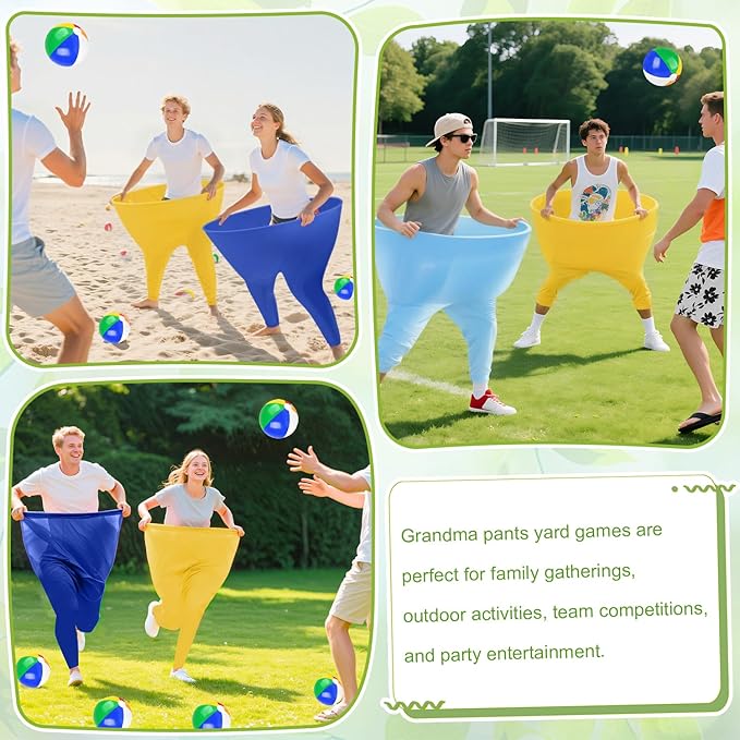 Granny Pants Outdoor Games for Adults and Family with 8 Bouncy Balls and 1 Air Pump (Random Colors) 2 Pack Color Mixing Oversize Granny Pant Yard Game Giant Pants Games for Outdoor Game