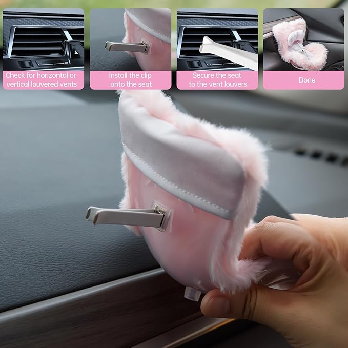 Doll Car Seat Compatible with Bubudoll, Small Seat for 10-17cm Blind Box Toys, Including Air Vent Clip, Desktop Stand, Adjustable Safety Strap, Airflow-Friendly Design, Ideal Car Decor Gifts(Pink)