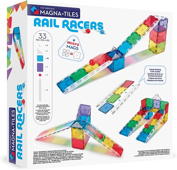 Magna-Tiles Rail Racers 33-Piece Magnetic Construction Set, The Original Magnetic Building Brand