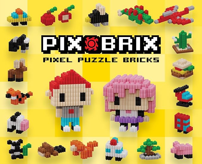 Pix Brix Pixel Art kit Puzzle Bucket - 1,500-Piece Kit with 12-Color Medium Palette – Patented Interlocking Building Bricks for 2D and 3D Creations – STEM Toy for Ages 6+