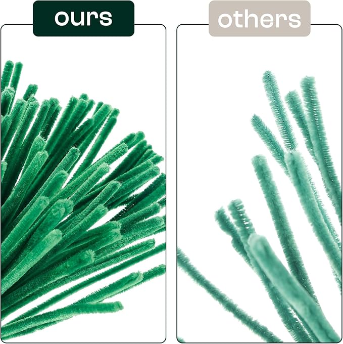 Caydo 200 Pieces Dark Green Pipe Cleaners Craft for Easter Decoration, Fluffy Chenille Stems Bulk for Kids Art Craft Projects, 12 Inch x 6 mm