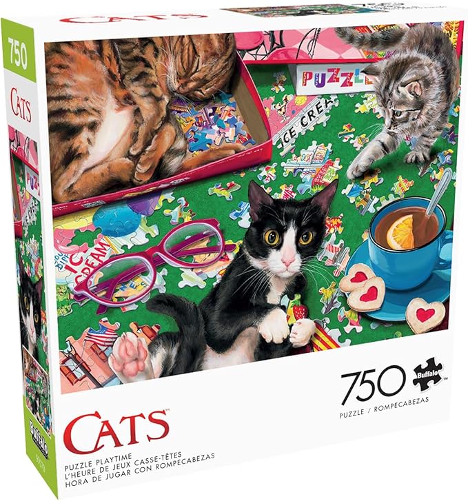 Buffalo Games – 750 Piece Cats Playtime Colorful Puzzle for Adults – Precision-Cut Pieces, Beautiful Artwork, and Hours of Relaxing Fun