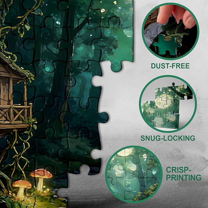 Magic Forest Landscape Puzzles for Adults 1000 Pieces Nature, Pretty Tree of Life Deer Art Jigsaw Puzzles, Fantasy Scenic Mushroom Plant Animal Challenging Puzzle