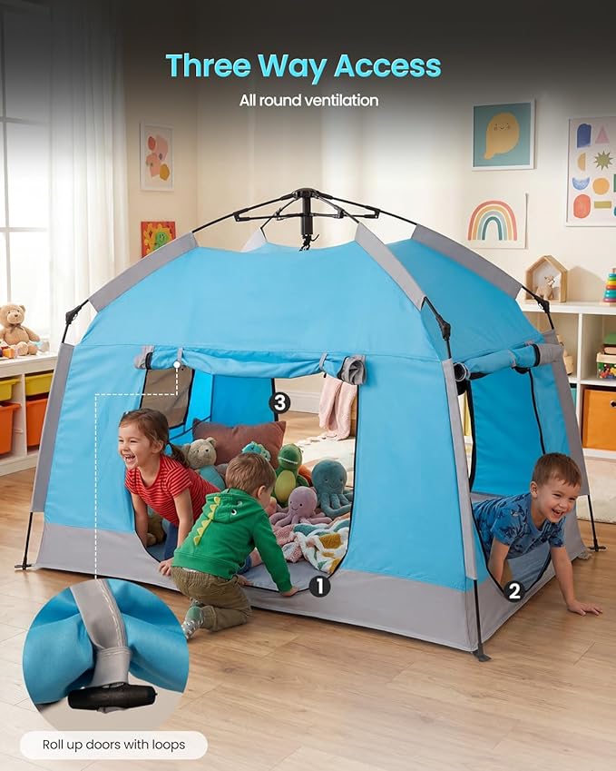 Easy Set Up Kids Playhouse with Nice LED Light Strip and 3 Large Opens,Portable Children Play Tent & Privacy Room for Indoor & Outdoor Games with Carry Bag-Free Space for Toddlers-Birthday Gifts