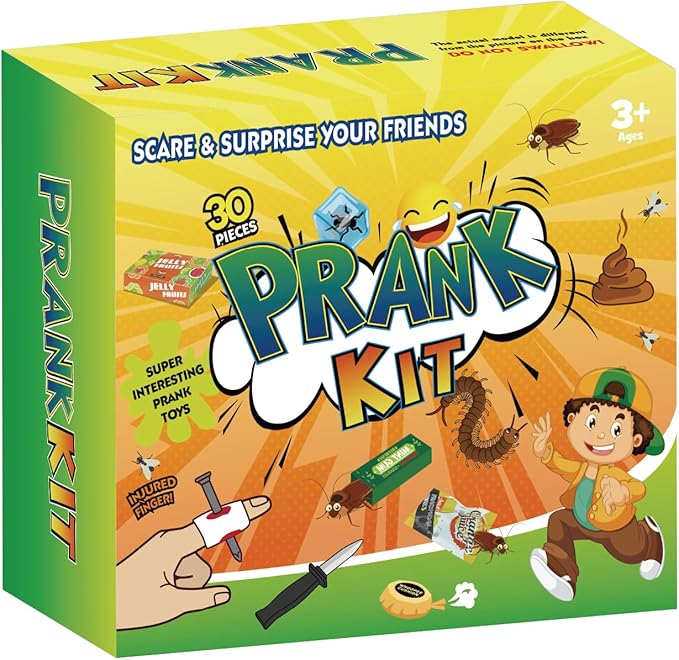 Prank Kit Funny Gag Gifts, Joke Box Ultimate Gift Set, Practical Jokes Perfect Party Favors 30 PCS Pranks for Kids Adults, April Fools Jokes Toys