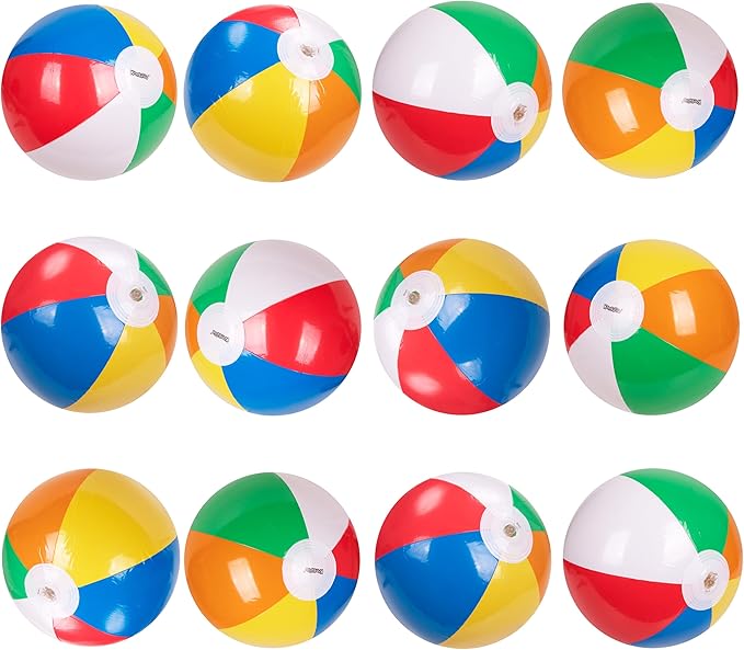Kangaroo 12 Pack Inflatable Beach Balls for Kids & Adults – 12” Colorful Pool Fun Party Favors, Bulk Beach Toys for Swimming Games, Luau, Birthday, Summer Pool Party Decorations Supplies