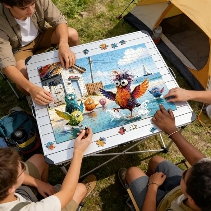 Beach Birds Puzzles for Adults 500 Pieces, Cute Cartoon Colorful Seabird Jigsaw Puzzle with Letters on Back, 21x15 Inch Family Game Night Puzzle, Fun Gift for Puzzle Lovers