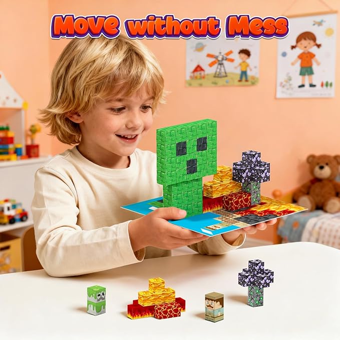 200PCS 0.8inch Magnetic Building Blocks STEM Toy for Kids 3+ Toddler Educational Construction Gift for Boys & Girls (Lava Cave-200pcs)