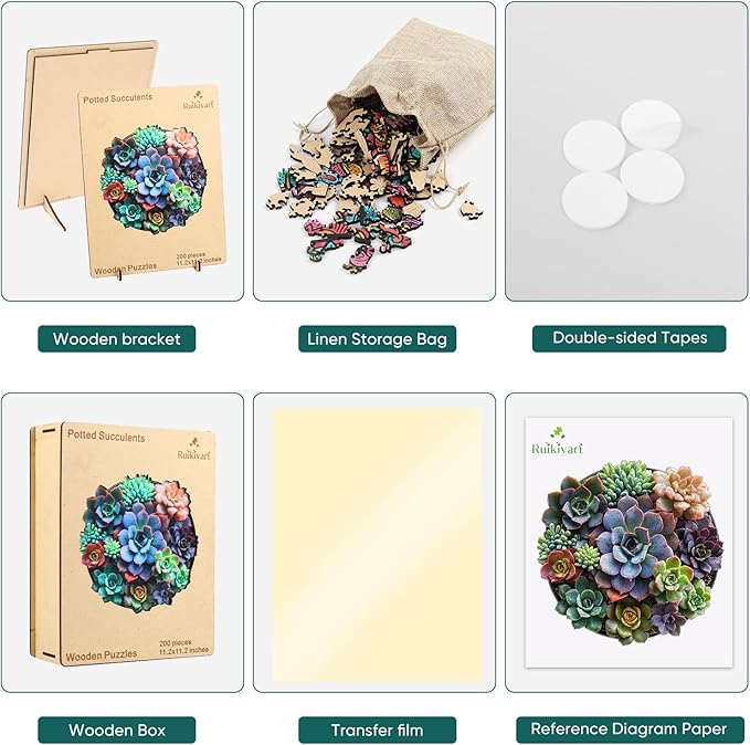 Succulents Wooden Puzzles for Adults,Round Mandala Unique Shaped Flower Liberty Jigsaw Puzzles for Adults and Kids 200 Pieces,Valentine Birthday Gifts,Fun Challenging Family Game,11.2"x11.2"