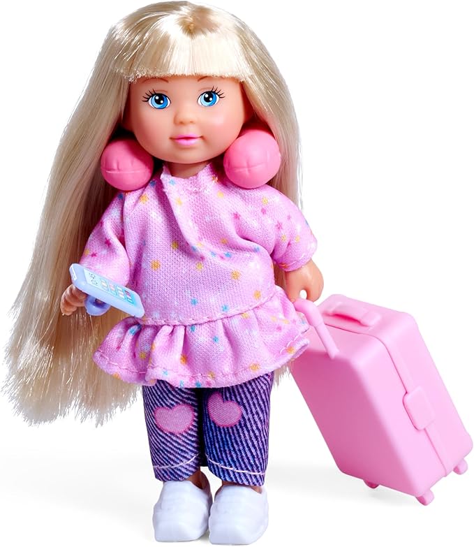 Simba Evi Love Travel Fun - Doll (12 cm) with Opening Case & Travel Accessories, Creative Role Play for Children from 3 Years