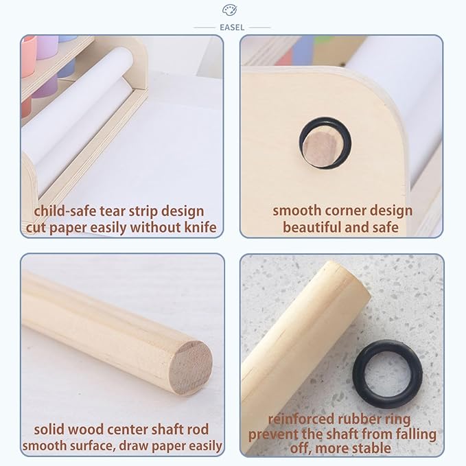 Wooden Tabletop Paper Roll Dispenser with Roll 11.4inx98.4ft and Pencil Cups Craft Art Paper Roll Holder for Kids Desktop Easel for Drawing Painting Home Classroom