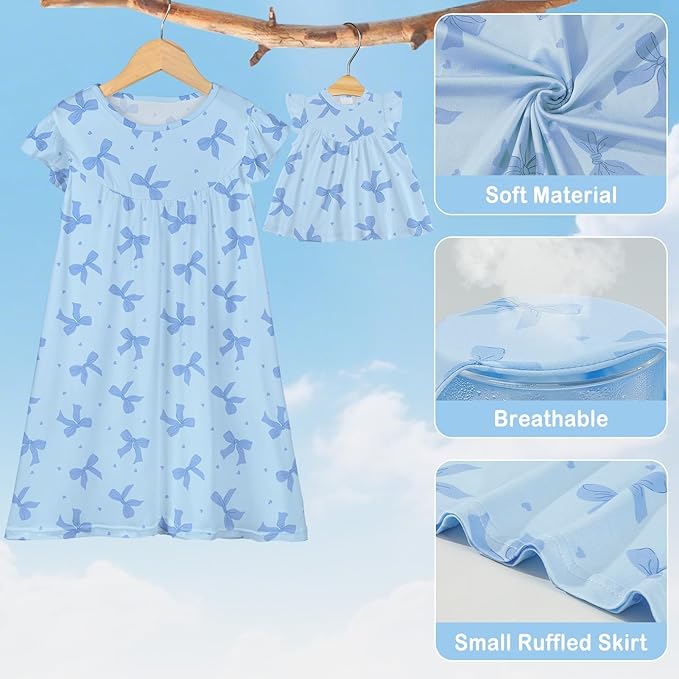 ICOSY Matching Doll & Girls Nightgowns Clothes Girls Pajamas Sleepwear Outfit for Kids and 18" Girl Doll